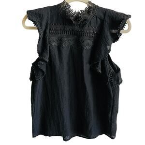 Sabina Musayev Black Ruffle Sleeveless Lace Top